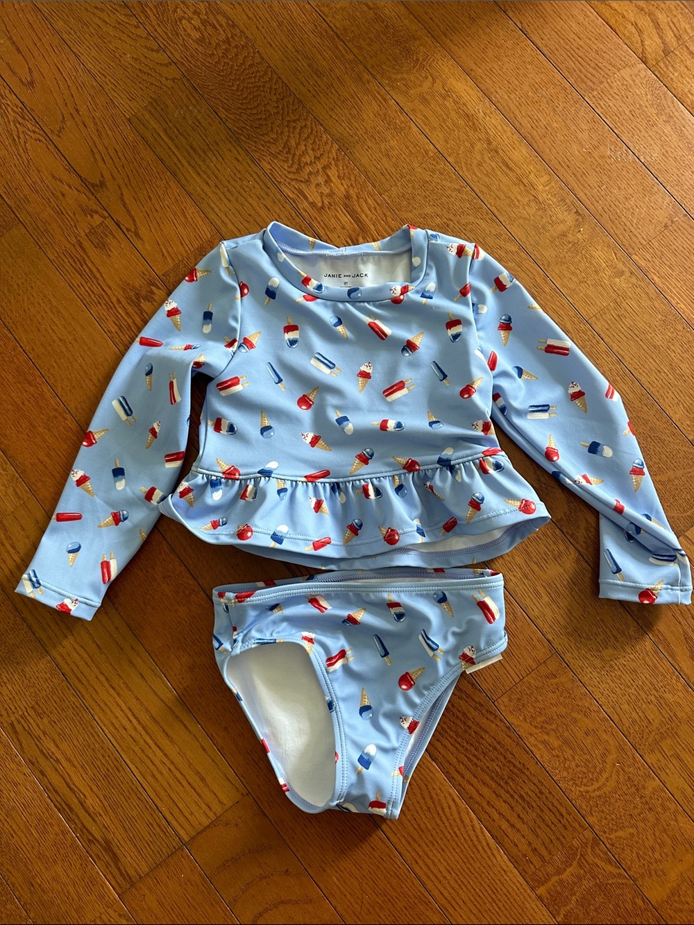 Janie and Jack size 2T Red, white and blue ice cream 2 piece rash guard